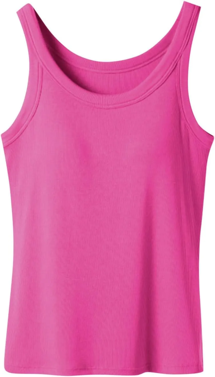 Women's Tank with Built in Bra U Neck Sleeveless Smooth Tanks Seamless Soft Spaghetti Strap Comfy Tops for Ladies