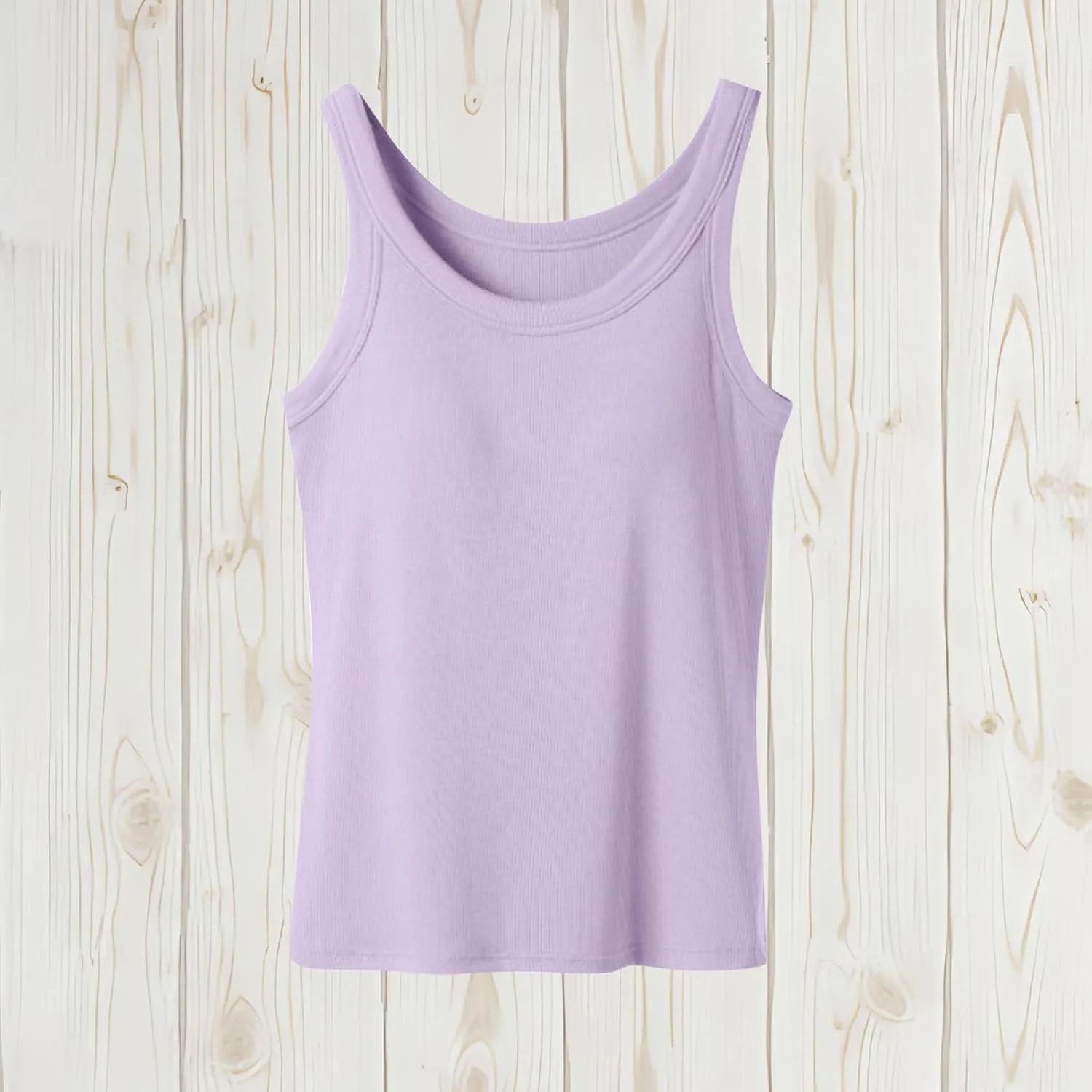 Women's Tank with Built in Bra U Neck Sleeveless Smooth Tanks Seamless Soft Spaghetti Strap Comfy Tops for Ladies