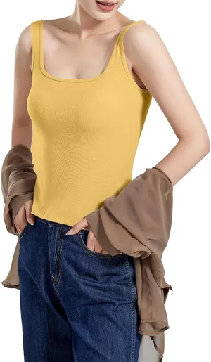 Womens Tops Tank Top with Built in Bra 2025 Summer Spaghetti Strap Sports Camisoles Layering Undershirts Cami Tops