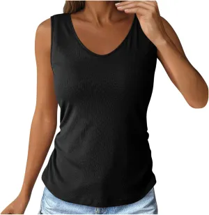 Women's Tops with Built in Bras V Neck Lightweight Workout Tank Tops Casual Basic Crop Undershirts Summer Tanks