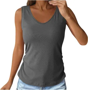 Women's Tops with Built in Bras V Neck Lightweight Workout Tank Tops Casual Basic Crop Undershirts Summer Tanks