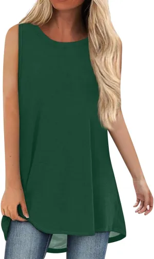 Womens Tunic Tops to Wear with Leggings Summer Casual Loose T Shirt Round Neck Sleeveless Tank Tops