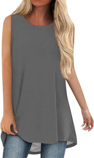 Womens Tunic Tops to Wear with Leggings Summer Casual Loose T Shirt Round Neck Sleeveless Tank Tops