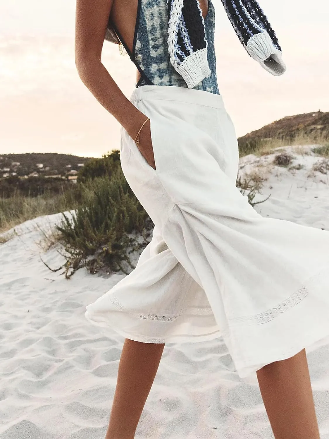 Women's Wide Leg Cropped Pants Linen Flowy Baggy Culottes Summer Casual Palazzo Trousers with Pockets