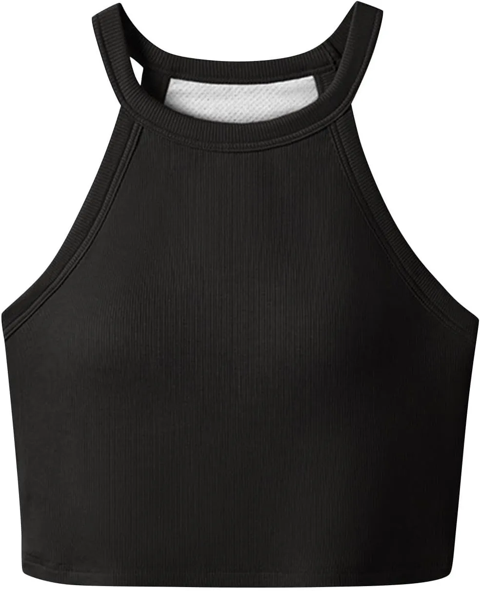 Women's with Padded Tank Tops Cute Crop Sexy Shirts Basic Going Out Tanks Wrap Bras Undershirts for Workout