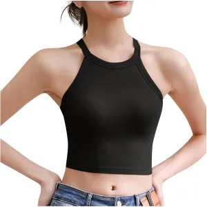 Women's with Padded Tank Tops Cute Crop Sexy Shirts Basic Going Out Tanks Wrap Bras Undershirts for Workout