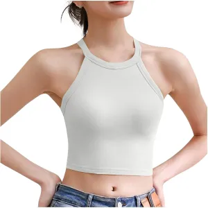 Women's with Padded Tank Tops Cute Crop Sexy Shirts Basic Going Out Tanks Wrap Bras Undershirts for Workout