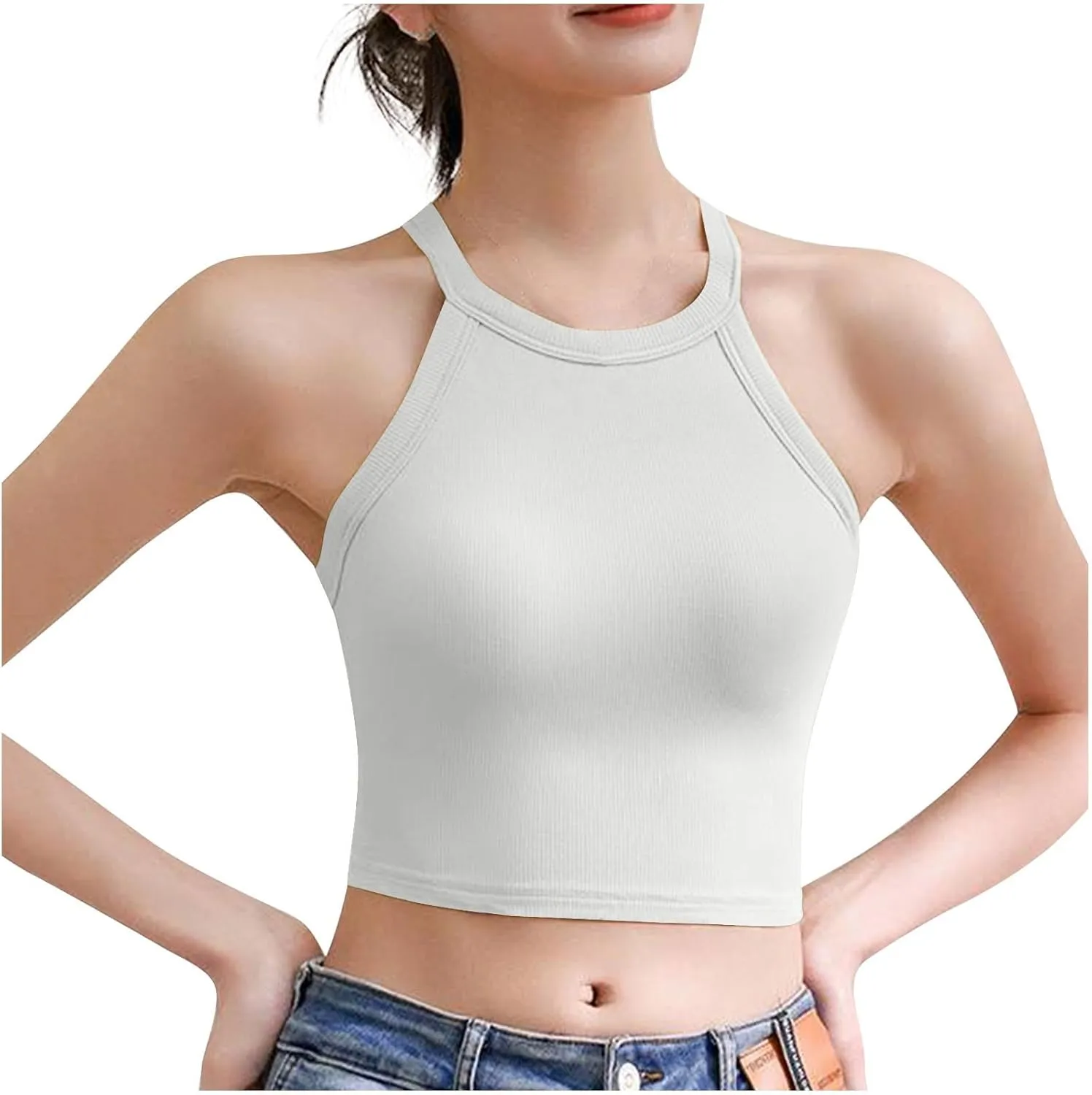 Women's with Padded Tank Tops Cute Crop Sexy Shirts Basic Going Out Tanks Wrap Bras Undershirts for Workout