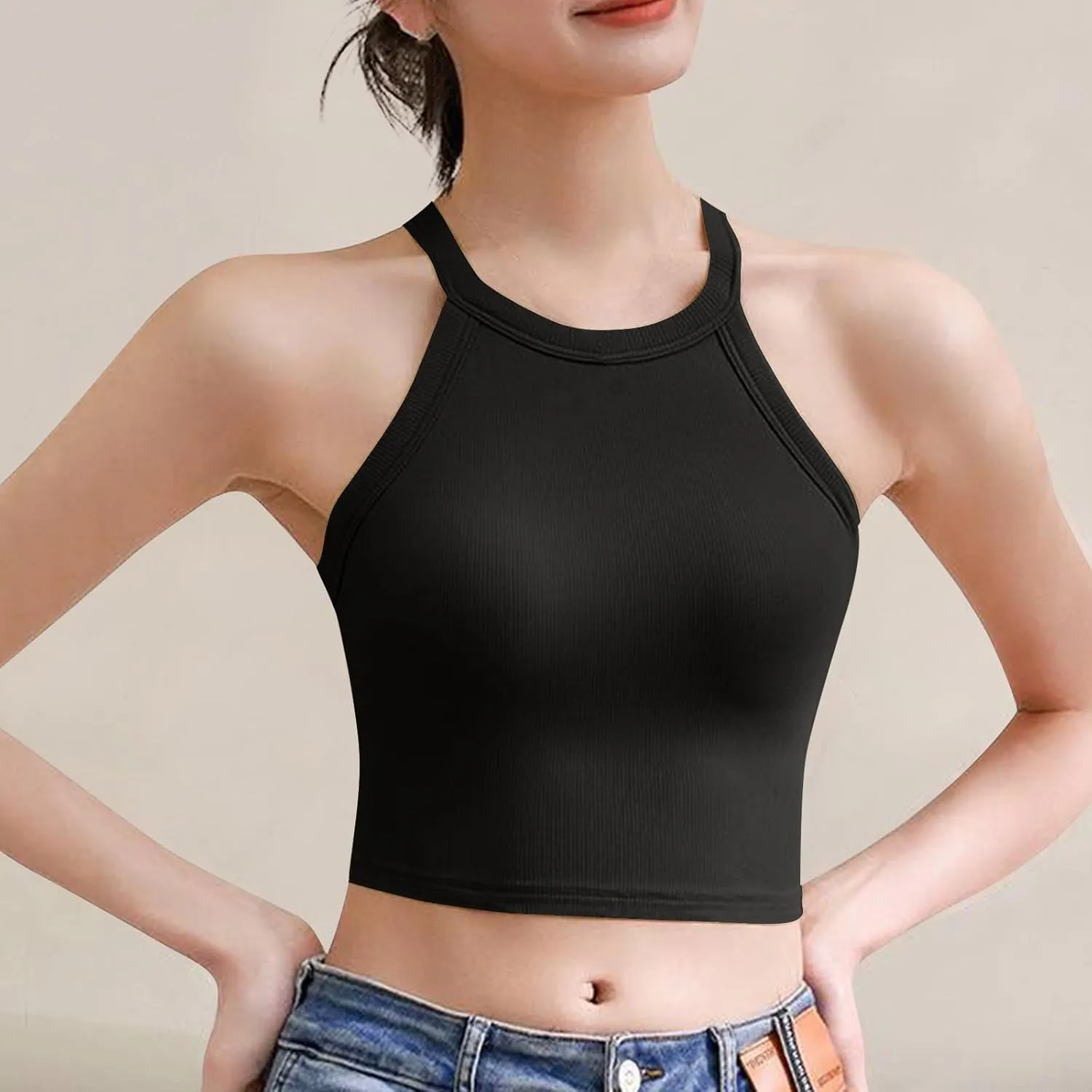 Women's with Padded Tank Tops Cute Crop Sexy Shirts Basic Going Out Tanks Wrap Bras Undershirts for Workout