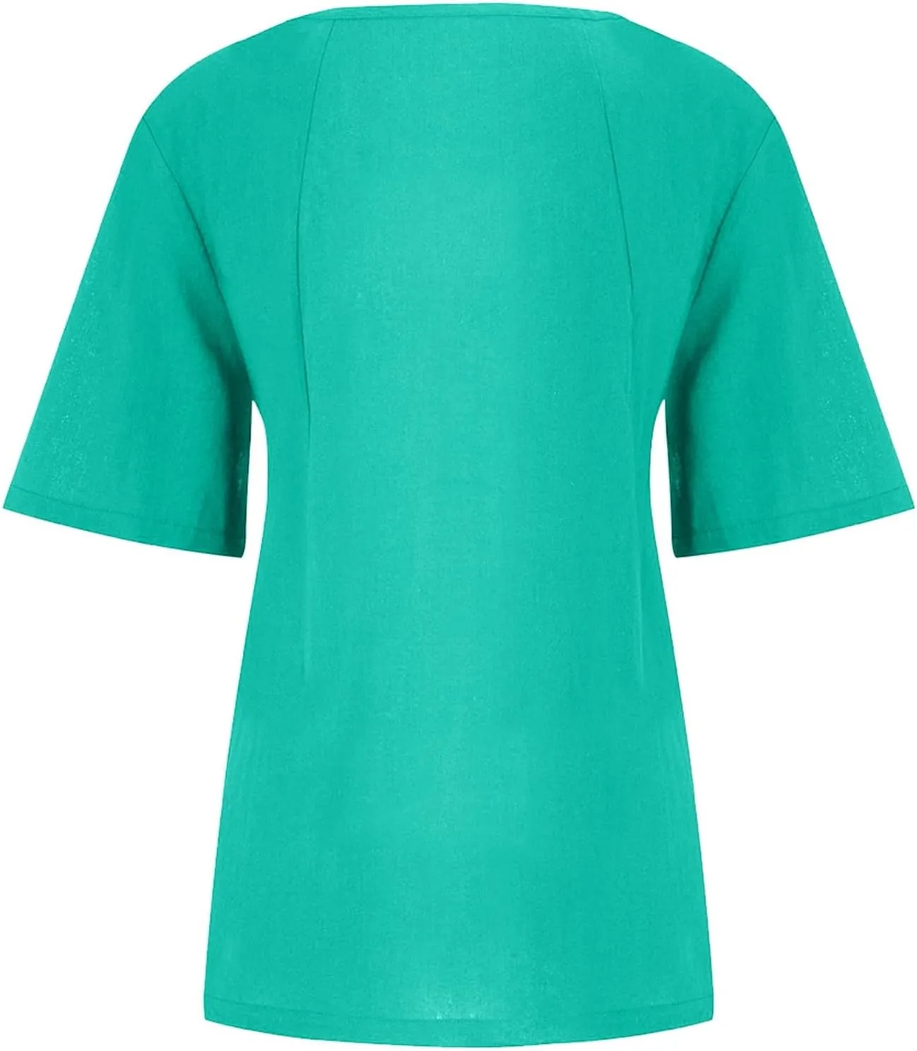 Womens Work Tops Womens Casual Solid Button Top Crewneck Button Tees Linen Plus Size Shirt Loose Short Sleeve Blouse