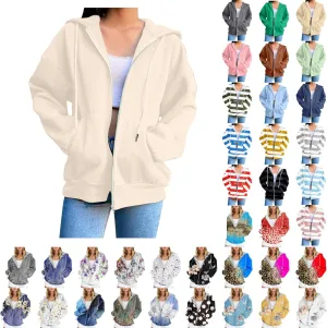 Women's Zip Up Hoodies Casual Fall Fashion Oversized Sweatshirts Y2K Teen Girl Cute Long Sleeve Jackets with Pockets