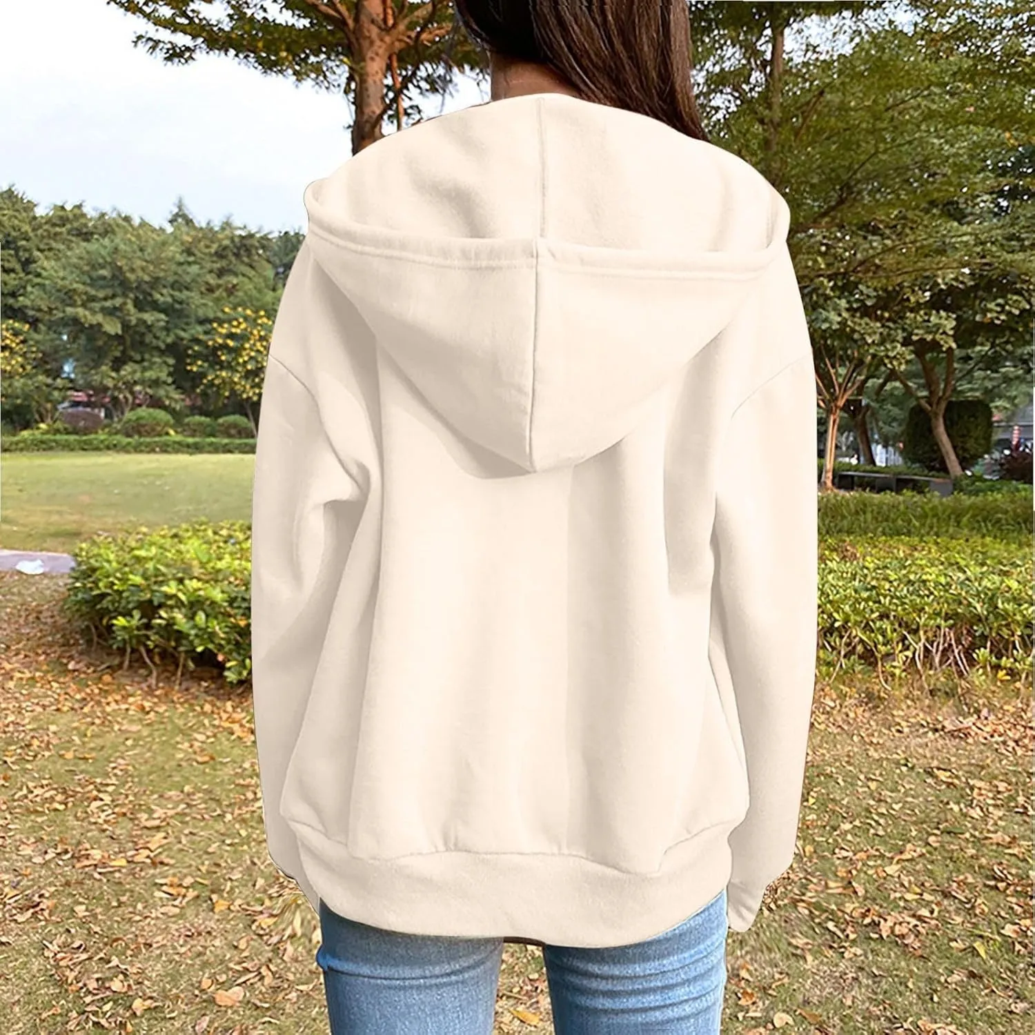 Women's Zip Up Hoodies Casual Fall Fashion Oversized Sweatshirts Y2K Teen Girl Cute Long Sleeve Jackets with Pockets