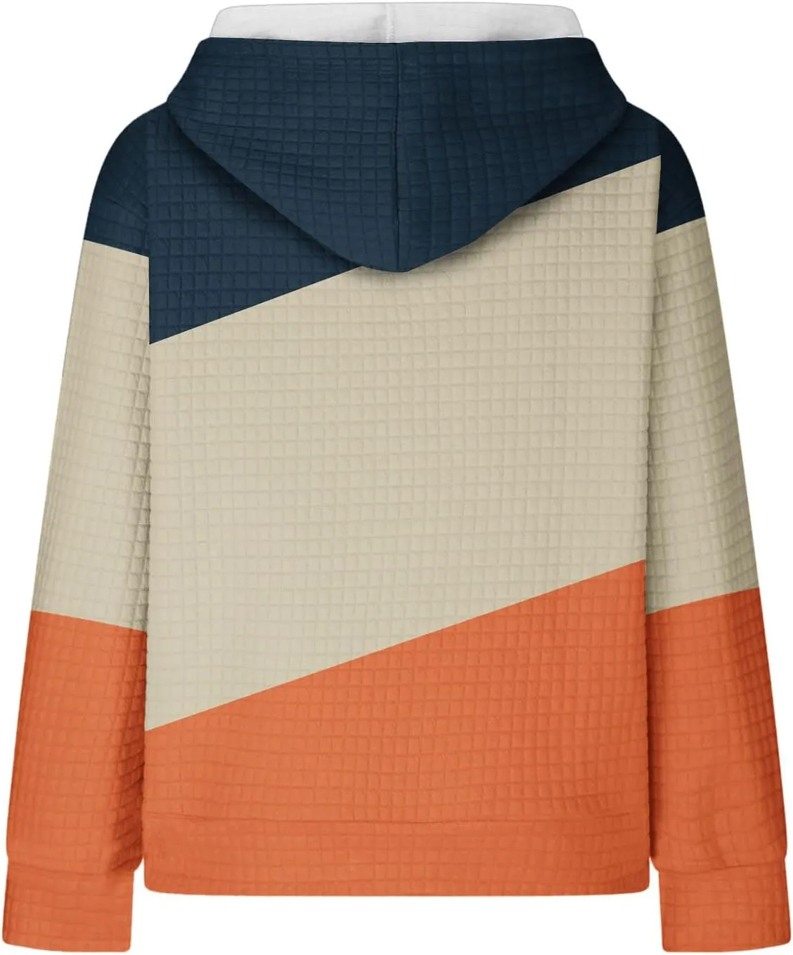 Womens Zip Up Hoodies Stylish Color Block Waffle Knit Jacket Fleece Fashion Pockets Long Sleeve Drawstring Sweatshirt
