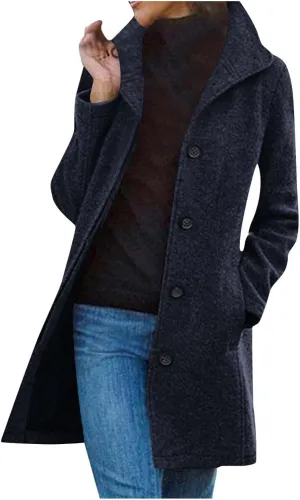 Wool Peacoats for Women 2024 Casual Single Breasted Mid-Length Jackets Coat Fall Winter Lapel Neck Windbreaker Trench Coats