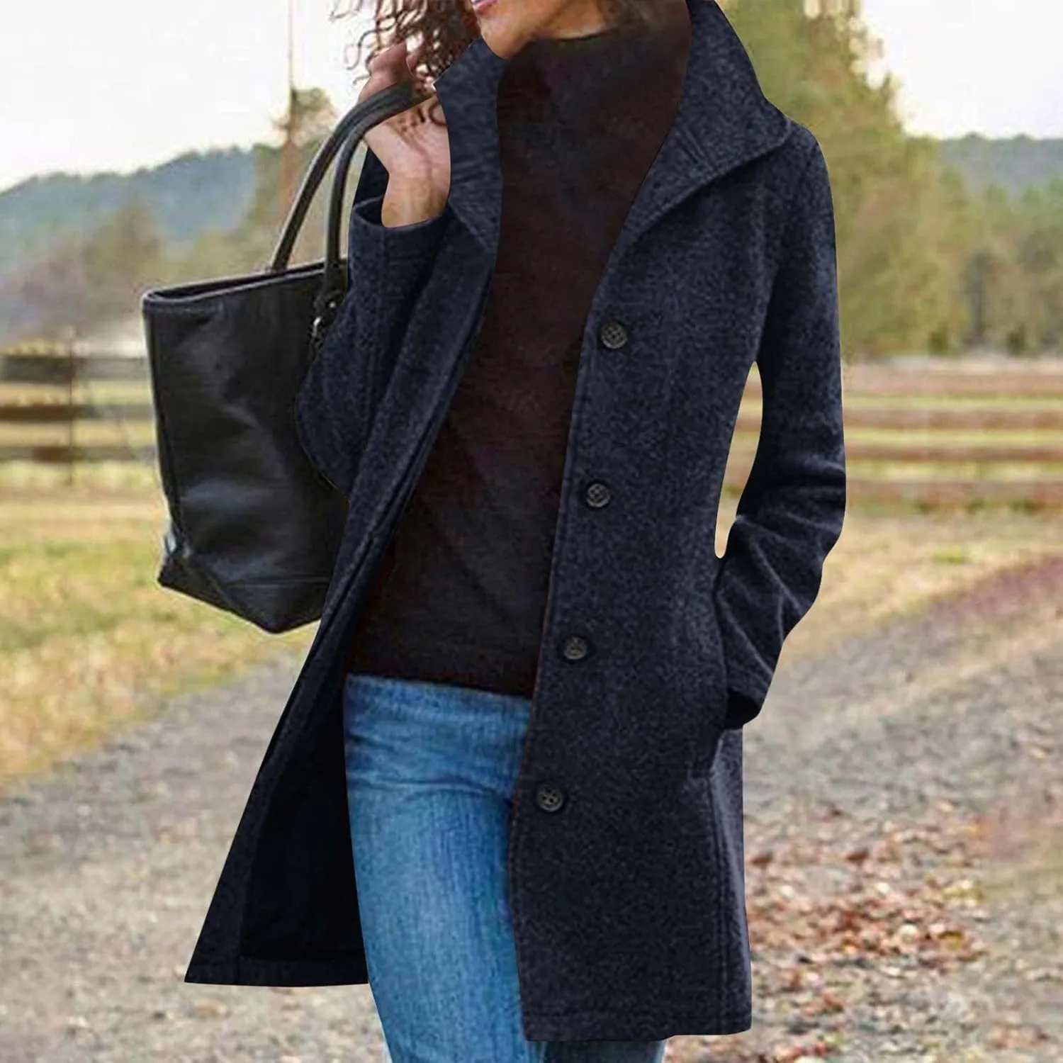 Wool Peacoats for Women 2024 Casual Single Breasted Mid-Length Jackets Coat Fall Winter Lapel Neck Windbreaker Trench Coats