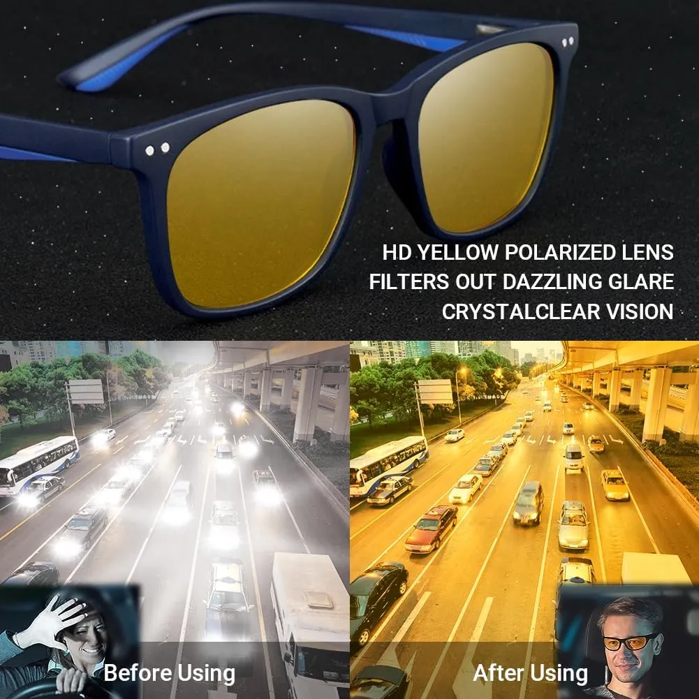 Zeelool Night Driving Glasses Anti Glare Glasses For Men Polarized Night Vision Glasses Anti-Reflective Coating Lens