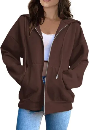 Zip Up Hoodie Women 2025 Long Sleeve Oversized Sweatshirts for Women Y2K Jacket with Pockets Fall Fashion Clothes