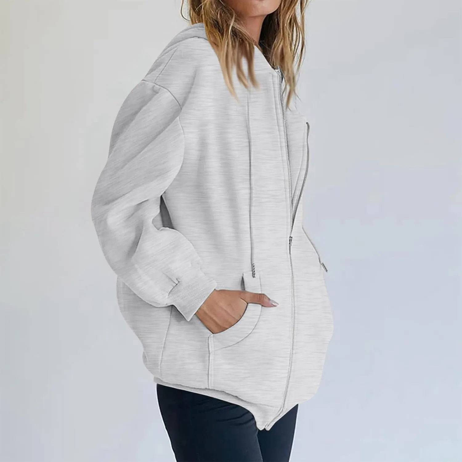 Zip Up Hoodie Women Fleece Lined Long Sleeve Oversized Sweatshirt Cute Hoodies Y2K Trendy Fall Jackets with Pockets