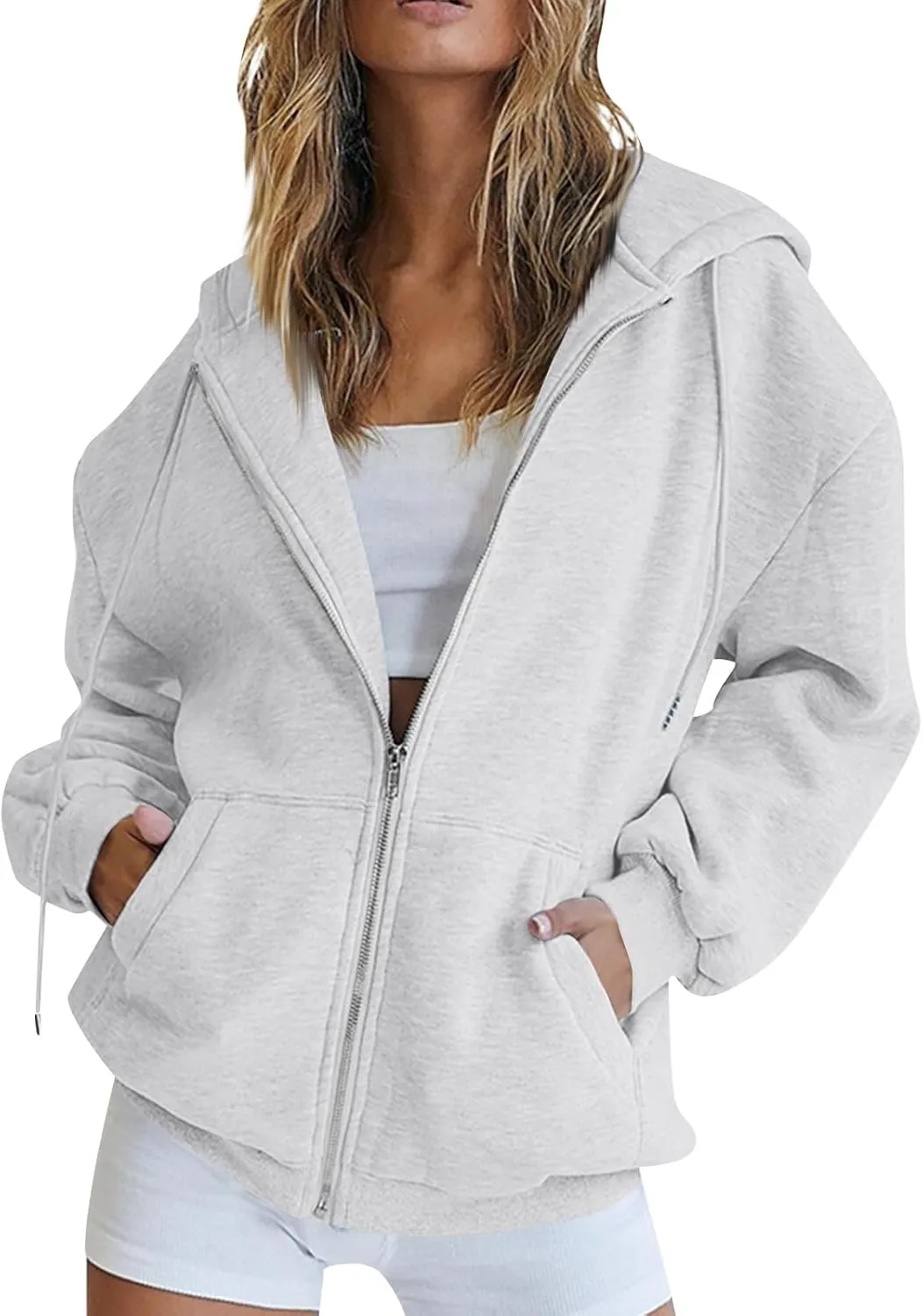 Zip Up Hoodie Women Fleece Lined Long Sleeve Oversized Sweatshirt Cute Hoodies Y2K Trendy Fall Jackets with Pockets