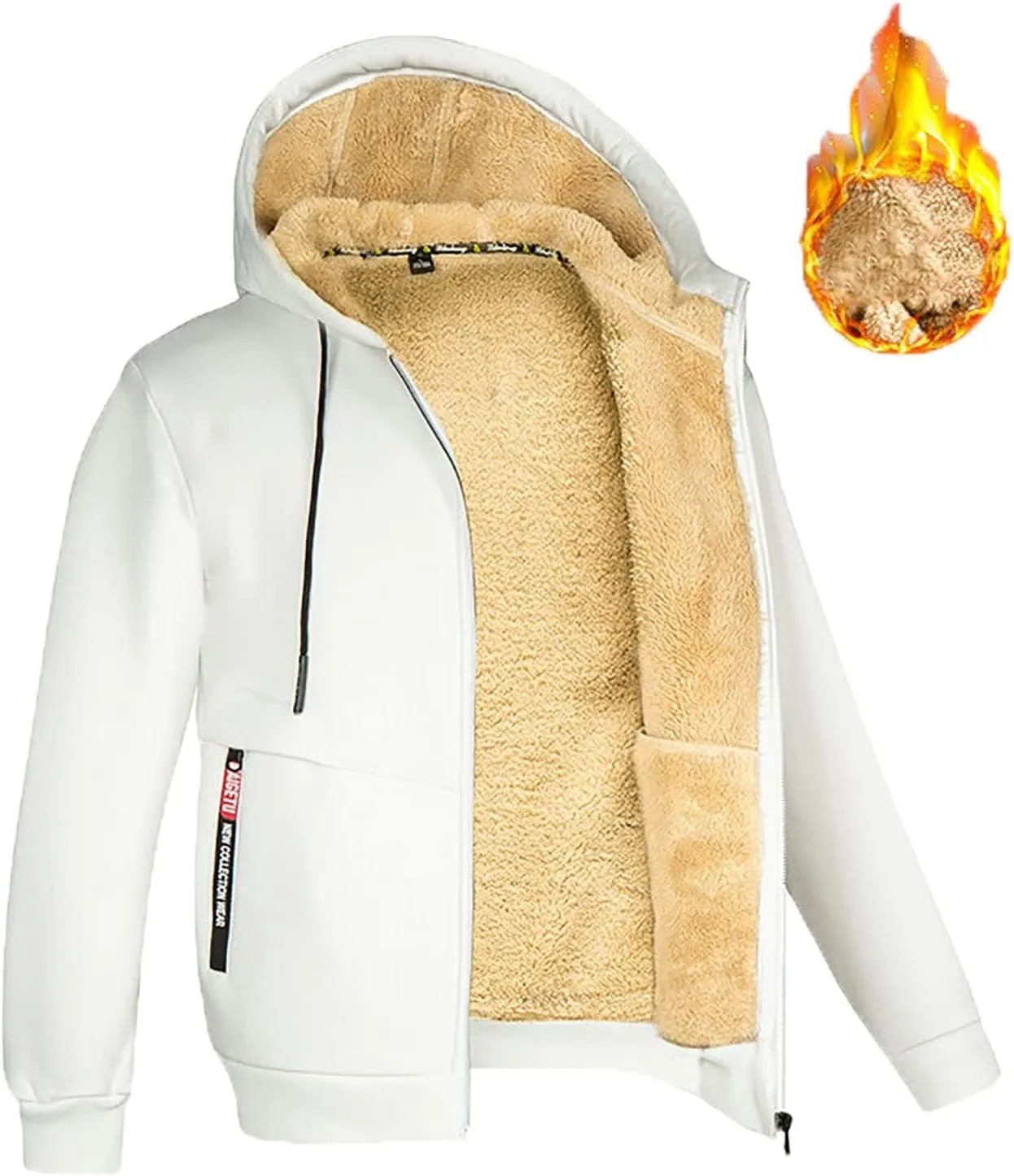ZWRXW Hoodies for Men Full Zip Heavyweight Fleece Sherpa Lined Sweatshirt Winter Warm Jacket Casual Work Coat with Pocket
